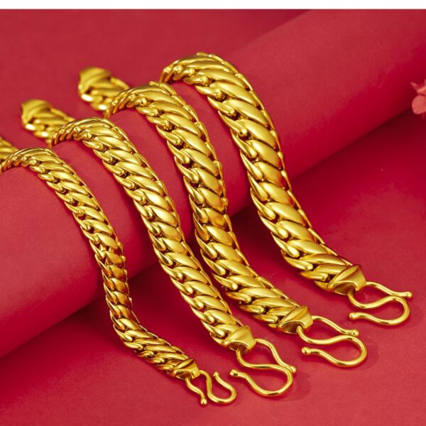 Element Gold-Finish Fashion Jewelry - Boss Bracelet Fashion Tank Bold Vietnamese Sand Gold Non-fading Mens Whip Chain Cuban Chain 10mm,11mm,13mm,15mm