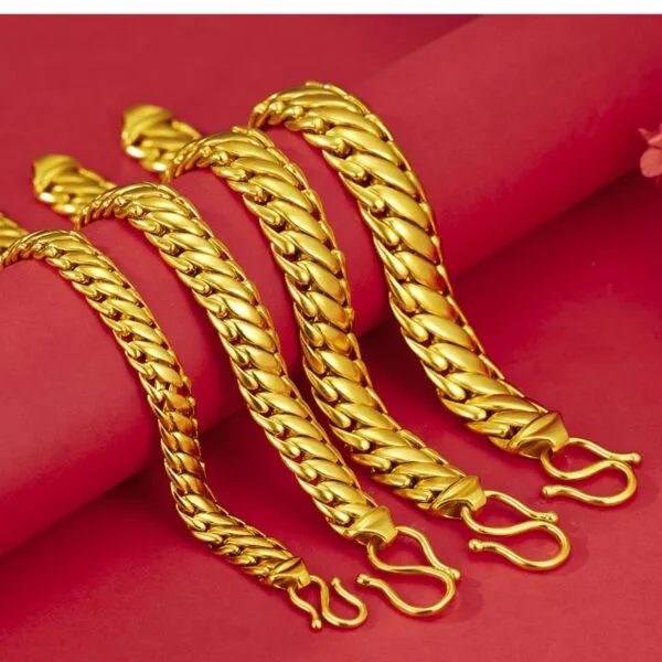 Element Gold-Finish Fashion Jewelry - Boss Bracelet Fashion Tank Bold Vietnamese Sand Gold Non-fading Mens Whip Chain Cuban Chain 10mm,11mm,13mm,15mm