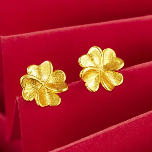 Element Gold-Finish Fashion Jewelry Four-Leaf Clover Studs with Ear Plugs