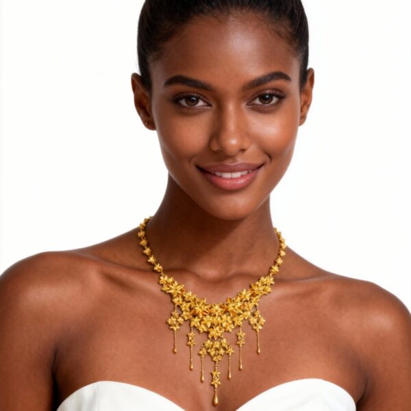 Universe 24K Gold Vermeil 925 Silver African Wedding Bridal Necklace - Ornate Statement Piece for Traditional Nuptial Ceremonies